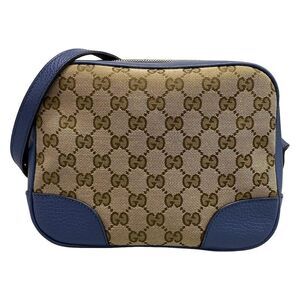 Gucci Shoulder Bag Brie Gg Pattern 449413 Beige X Blue Leather